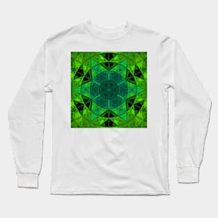 Mosaic Kaleidoscope Flower Green Long Sleeve T-Shirt